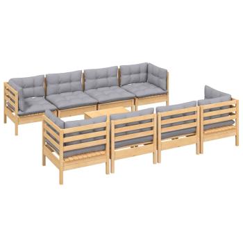 9-tlg. Garten-Lounge-Set mit Grauen Kissen Kiefer Massivholz