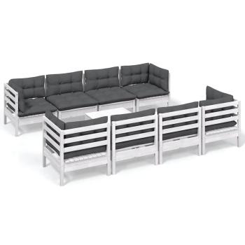 9-tlg. Garten-Lounge-Set mit Kissen Kiefer Massivholz