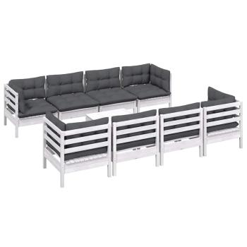 9-tlg. Garten-Lounge-Set mit Kissen Kiefer Massivholz