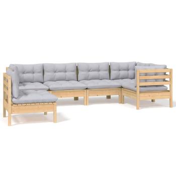 6-tlg. Garten-Lounge-Set mit Grauen Kissen Kiefernholz