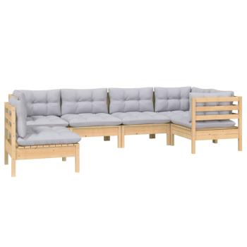 6-tlg. Garten-Lounge-Set mit Grauen Kissen Kiefernholz