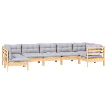 7-tlg. Garten-Lounge-Set mit Grauen Kissen Kiefernholz