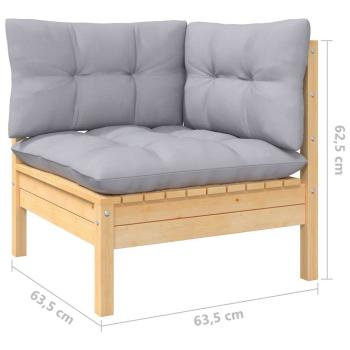 7-tlg. Garten-Lounge-Set mit Grauen Kissen Kiefernholz