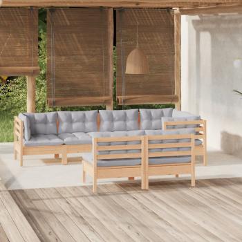 ARDEBO.de - 7-tlg. Garten-Lounge-Set mit Grauen Kissen Kiefer Massivholz