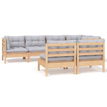 7-tlg. Garten-Lounge-Set mit Grauen Kissen Kiefer Massivholz