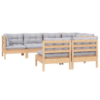 7-tlg. Garten-Lounge-Set mit Grauen Kissen Kiefer Massivholz