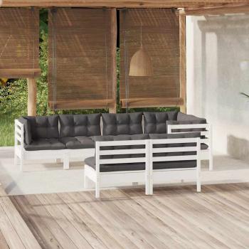 ARDEBO.de - 7-tlg. Garten-Lounge-Set mit Kissen Weiß Kiefer Massivholz