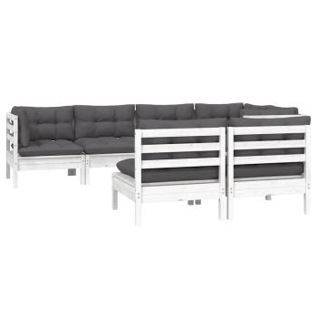 7-tlg. Garten-Lounge-Set mit Kissen Weiß Kiefer Massivholz