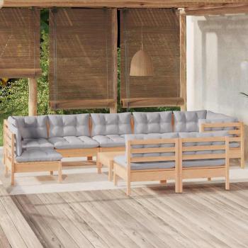 ARDEBO.de - 10-tlg. Garten-Lounge-Set mit Grauen Kissen Kiefer Massivholz