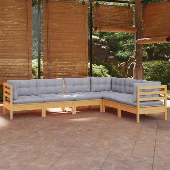 ARDEBO.de - 6-tlg. Garten-Lounge-Set mit Grauen Kissen Kiefer Massivholz