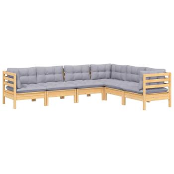 6-tlg. Garten-Lounge-Set mit Grauen Kissen Kiefer Massivholz