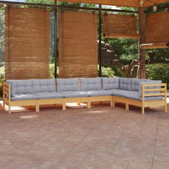 ARDEBO.de - 7-tlg. Garten-Lounge-Set mit Grauen Kissen Kiefer Massivholz