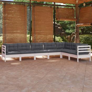 ARDEBO.de - 7-tlg. Garten-Lounge-Set mit Kissen Weiß Kiefer Massivholz