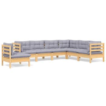 7-tlg. Garten-Lounge-Set mit Grauen Kissen Kiefer Massivholz