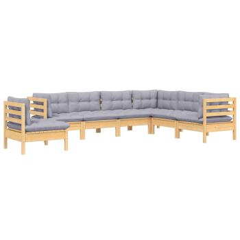 7-tlg. Garten-Lounge-Set mit Grauen Kissen Kiefer Massivholz
