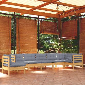 ARDEBO.de - 8-tlg. Garten-Lounge-Set mit Grauen Kissen Kiefer Massivholz