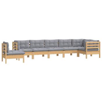 8-tlg. Garten-Lounge-Set mit Grauen Kissen Kiefer Massivholz