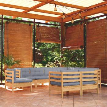 ARDEBO.de - 9-tlg. Garten-Lounge-Set mit Grauen Kissen Kiefer Massivholz