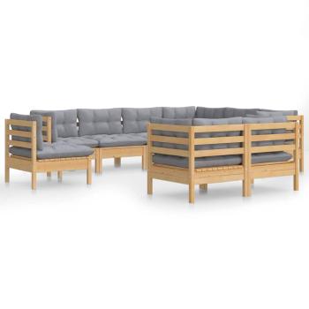 9-tlg. Garten-Lounge-Set mit Grauen Kissen Kiefer Massivholz