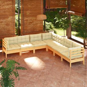 ARDEBO.de - 7-tlg. Garten-Lounge-Set mit Creme Kissen Massivholz Kiefer
