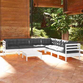 ARDEBO.de - 8-tlg. Garten-Lounge-Set mit Kissen Weiß Kiefer Massivholz