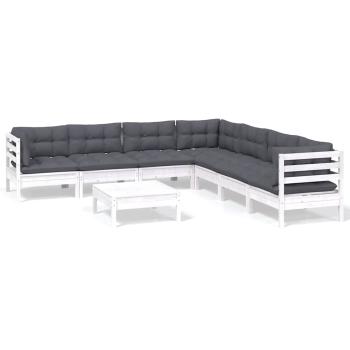 8-tlg. Garten-Lounge-Set mit Kissen Weiß Kiefer Massivholz