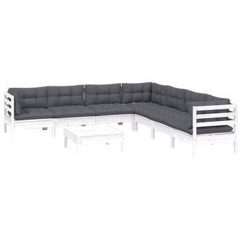 8-tlg. Garten-Lounge-Set mit Kissen Weiß Kiefer Massivholz