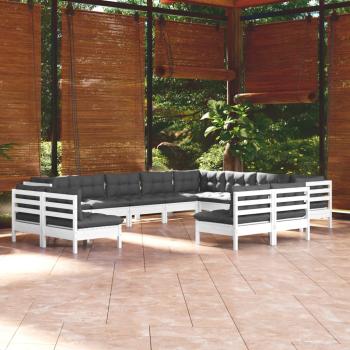 ARDEBO.de - 12-tlg. Garten-Lounge-Set mit Kissen Weiß Massivholz Kiefer
