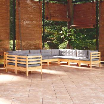ARDEBO.de - 10-tlg. Garten-Lounge-Set mit Grauen Kissen Massivholz Kiefer
