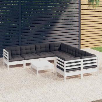 ARDEBO.de - 9-tlg. Garten-Lounge-Set mit Kissen Weiß Kiefernholz