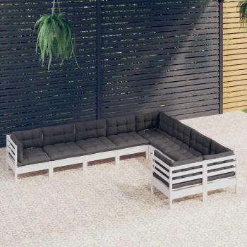 ARDEBO.de - 9-tlg. Garten-Lounge-Set mit Kissen Weiß Kiefernholz