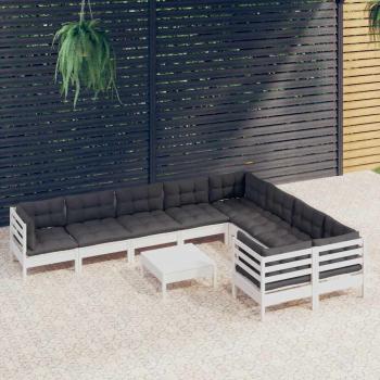 ARDEBO.de - 10-tlg. Garten-Lounge-Set mit Kissen Weiß Kiefernholz