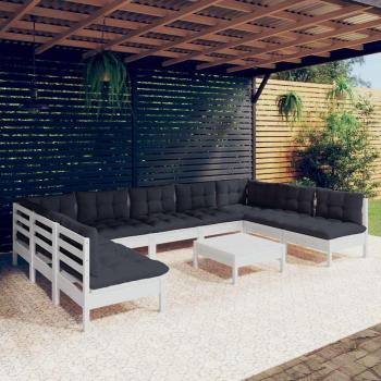ARDEBO.de - 10-tlg. Garten-Lounge-Set mit Kissen Weiß Kiefer Massivholz