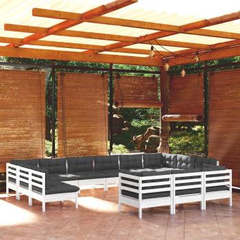 ARDEBO.de - 13-tlg. Garten-Lounge-Set mit Kissen Weiß Kiefernholz