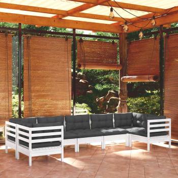 ARDEBO.de - 7-tlg. Garten-Lounge-Set mit Kissen Weiß Kiefernholz