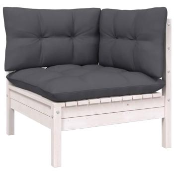 9-tlg. Garten-Lounge-Set mit Kissen Weiß Kiefernholz