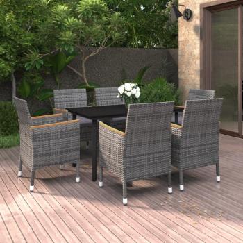 ARDEBO.de - 7-tlg. Garten-Essgruppe mit Auflagen Poly Rattan und Glas