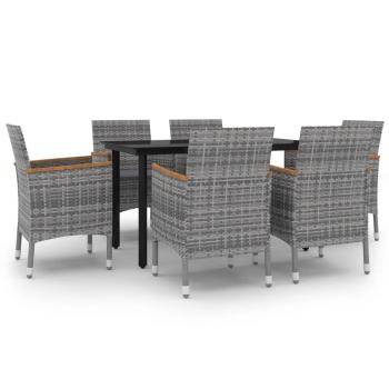 7-tlg. Garten-Essgruppe mit Auflagen Poly Rattan und Glas