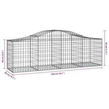 Gabionen mit Hochbogen 7 Stk. 200x50x60/80 cm Verzinktes Eisen