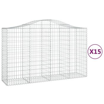 Gabionen mit Hochbogen 15Stk. 200x50x120/140cm Verzinktes Eisen