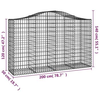 Gabionen mit Hochbogen 15Stk. 200x50x120/140cm Verzinktes Eisen