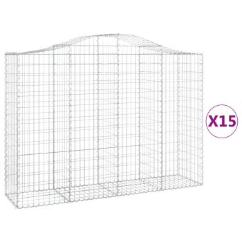 Gabionen mit Hochbogen 15Stk. 200x50x140/160cm Verzinktes Eisen