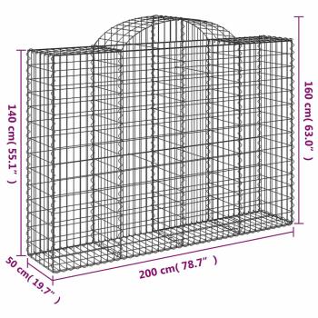Gabionen mit Hochbogen 10Stk. 200x50x140/160cm Verzinktes Eisen