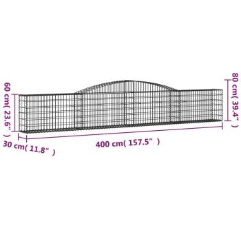 Gabionen mit Hochbogen 5 Stk. 400x30x60/80 cm Verzinktes Eisen
