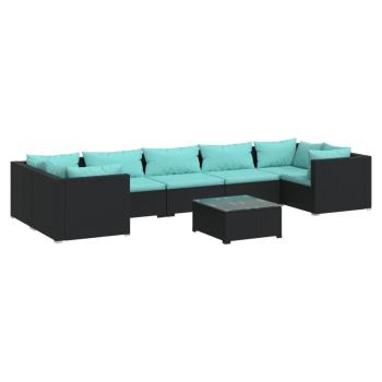 8-tlg. Garten-Lounge-Set mit Kissen Poly Rattan Schwarz