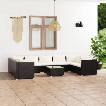 ARDEBO.de - 10-tlg. Garten-Lounge-Set mit Kissen Poly Rattan Schwarz
