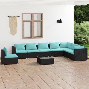 ARDEBO.de - 9-tlg. Garten-Lounge-Set mit Kissen Poly Rattan Schwarz