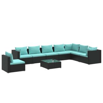 9-tlg. Garten-Lounge-Set mit Kissen Poly Rattan Schwarz