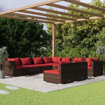 ARDEBO.de - 9-tlg. Garten-Lounge-Set mit Kissen Braun Poly Rattan