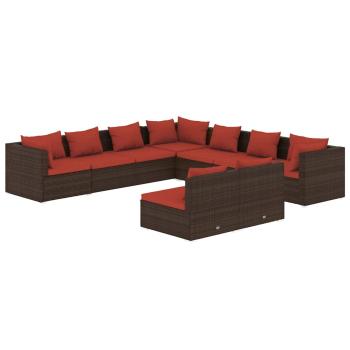 9-tlg. Garten-Lounge-Set mit Kissen Braun Poly Rattan